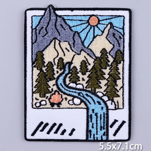 Mountain Waves Patch For Clothing Nature Travel Patches On Clothes DIY Camping Fusible Patch Applqiue Sewing Embroidered Pacthes
