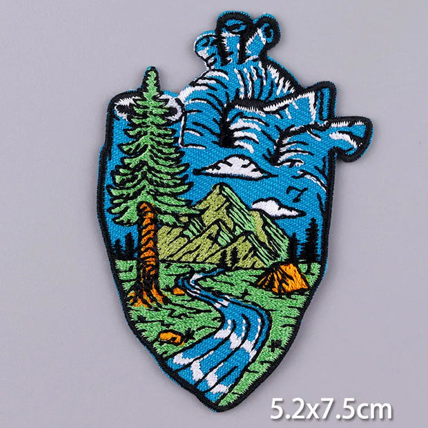 Mountain Waves Patch For Clothing Nature Travel Patches On Clothes DIY Camping Fusible Patch Applqiue Sewing Embroidered Pacthes