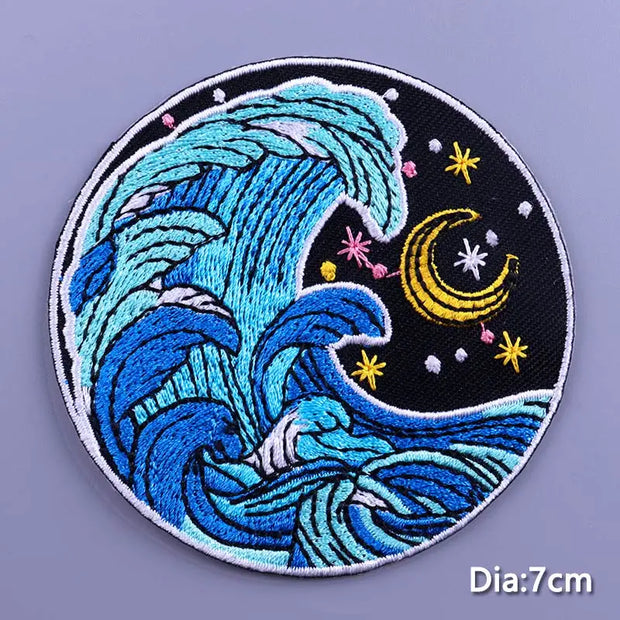 Mountain Waves Patch For Clothing Nature Travel Patches On Clothes DIY Camping Fusible Patch Applqiue Sewing Embroidered Pacthes