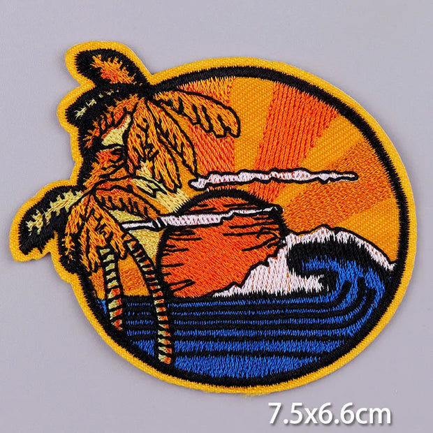 Mountain Waves Patch For Clothing Nature Travel Patches On Clothes DIY Camping Fusible Patch Applqiue Sewing Embroidered Pacthes