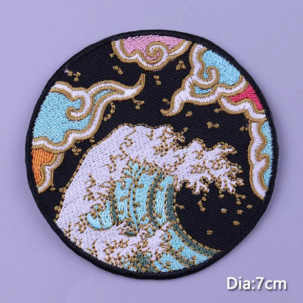Mountain Waves Patch For Clothing Nature Travel Patches On Clothes DIY Camping Fusible Patch Applqiue Sewing Embroidered Pacthes