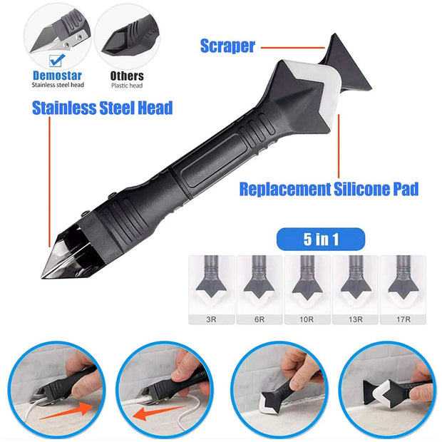 3 in 1 Silicone Caulking Tool Glass Glue Angle Scraper Tools Caulk Cement Scraper Silicone Sealant Remover Shovel Floor Cleaning