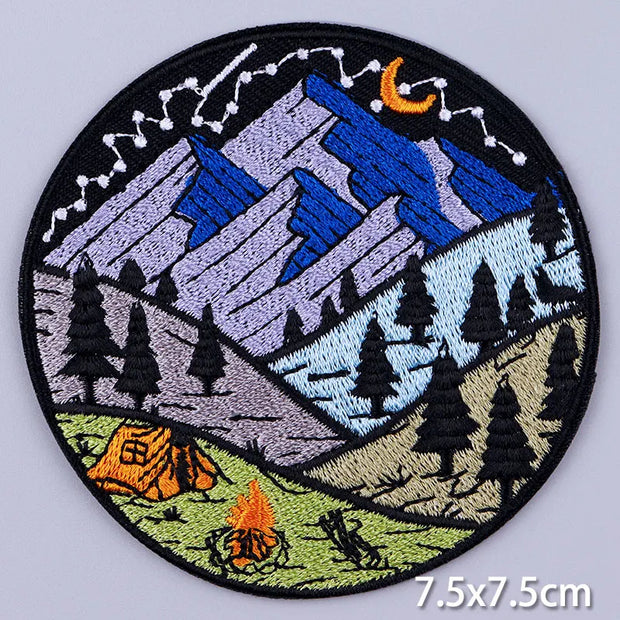 Mountain Waves Patch For Clothing Nature Travel Patches On Clothes DIY Camping Fusible Patch Applqiue Sewing Embroidered Pacthes