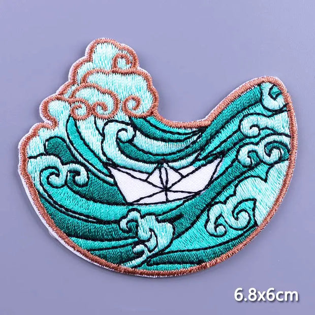 Mountain Waves Patch For Clothing Nature Travel Patches On Clothes DIY Camping Fusible Patch Applqiue Sewing Embroidered Pacthes