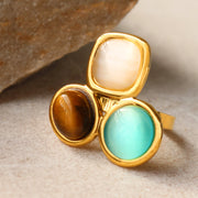 Uself Luxury High-Grade Natural stone Flower Golden Adjustable Ring Fashion 304 Stainless Steel Cast Technology Charm Jewelry