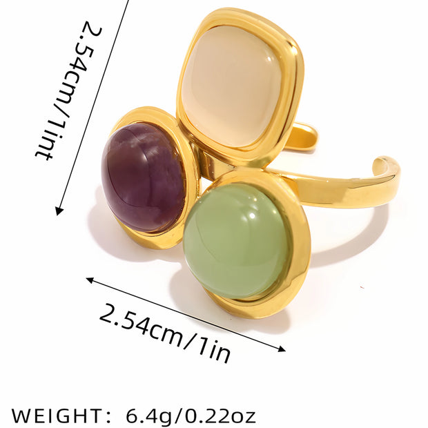 Uself Luxury High-Grade Natural stone Flower Golden Adjustable Ring Fashion 304 Stainless Steel Cast Technology Charm Jewelry