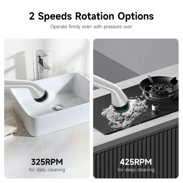 Electric Spin Scrubber, Electric scrubber with 8 Replaceable Brush Heads & Detachable Extension Handle, Power spin scrubber cord
