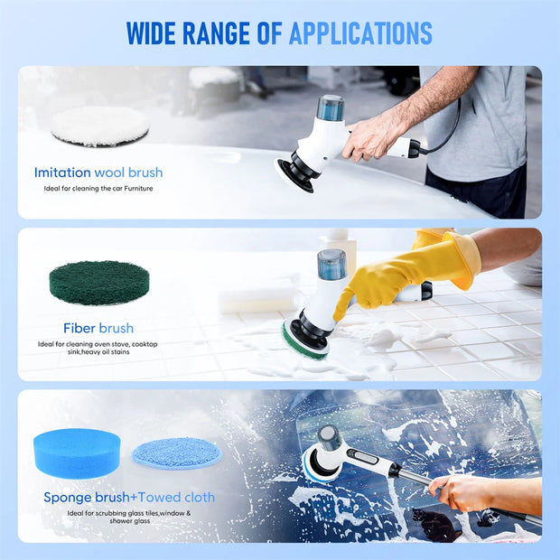 Cordless Electric Spin Scrubber Cleaning Brush with Spray Function Shower Cleaning with 7 Brush Heads 3000mAH Battery 2 Speeds