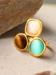 Uself Luxury High-Grade Natural stone Flower Golden Adjustable Ring Fashion 304 Stainless Steel Cast Technology Charm Jewelry