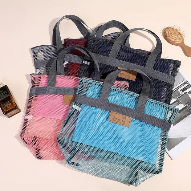 Mesh Makeup Toiletry Storage Bags Handbags Portable Travel Washing Body Shower Tools Organizer Hanging Cosmetic Organizer Pouch