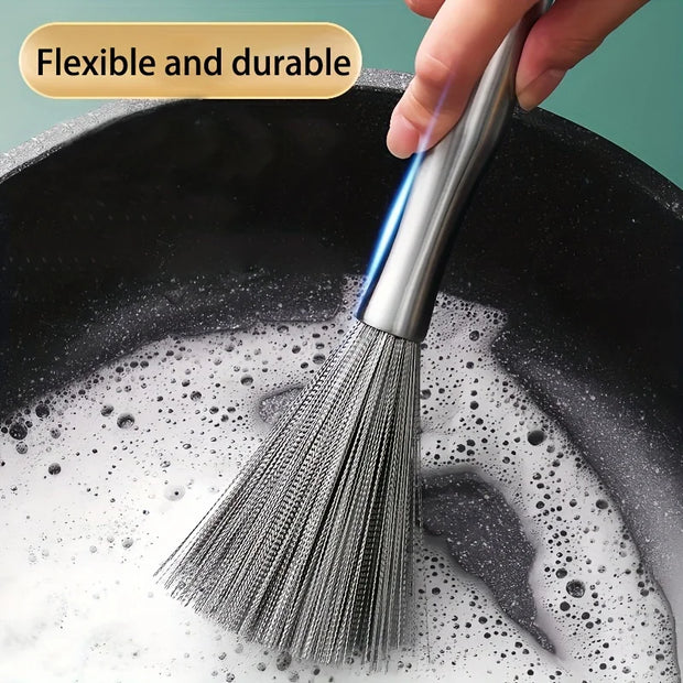 Stainless Steel Pot Brush Long Handle Multi-functional Cleaning Brush Hanging Washing Tool for Kitchen Sink Pans Scrubber Gadget