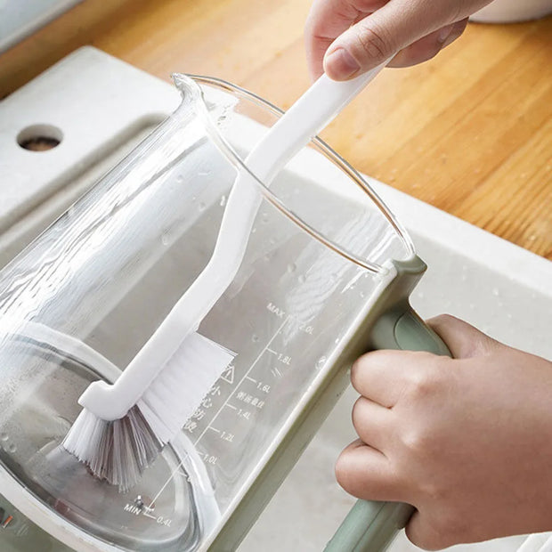 2pcs Clean Brush Long Handle Cup Brush Plastic Cleaning Soymilk Machine Kitchen Juicer Curved Handle Scrubber Home Kitchen Tools