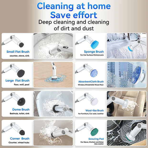 Electric Cleaning Brush 8 in 1 Multifunctional Household Wireless Rotatable Cleaning Brush For Bathroom Kitchen Windows Toilet