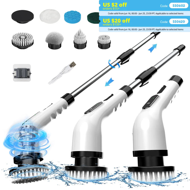 Viladepot Electric Cleaning Brush 9 in 1 Multifunctional Wireless Rotatable Cleaning Brush Bathroom Kitchen Windows Toilet