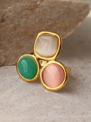 Uself Luxury High-Grade Natural stone Flower Golden Adjustable Ring Fashion 304 Stainless Steel Cast Technology Charm Jewelry