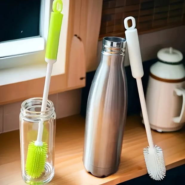 1pc 360-Degree Swivel Silicone Cleaning Brush | Dual-Length Handle with Ergonomic Grip - Multi-Surface Scrubber for Bottles/Cups