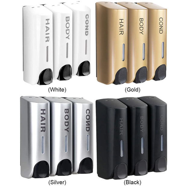 Triple 350ml Shower Bath Shampoo Dispenser Multi-Purpose Wall-Mount Heat-Resistant Large Capacity for Bathroom Accessories