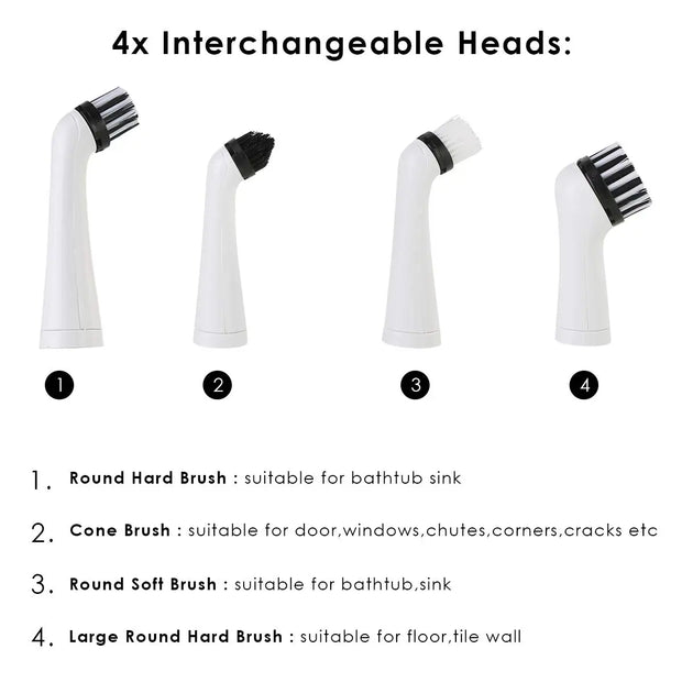 Electric Cleaning Brush Scrubber Crevices Pool Cleaner 4 Replaceable Heads Power Scrubbing Bathroom Accessories for Home Kitchen