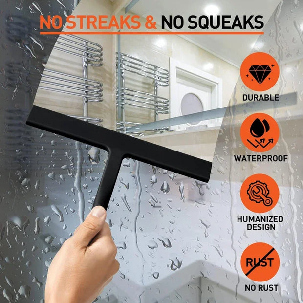 Matte Black Silicone Squeegee Streak Free Cleaning Shower Squeegee for Glass Bathroom Shower Doors Mirrors Tiles Car Windows