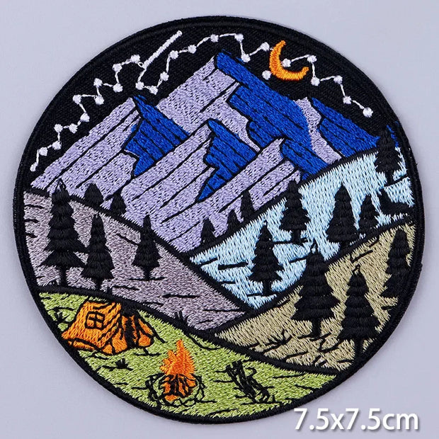 Mountain Waves Patch For Clothing Nature Travel Patches On Clothes DIY Camping Fusible Patch Applqiue Sewing Embroidered Pacthes