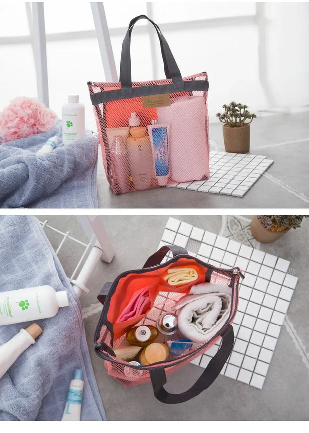 Mesh Makeup Toiletry Storage Bags Handbags Portable Travel Washing Body Shower Tools Organizer Hanging Cosmetic Organizer Pouch