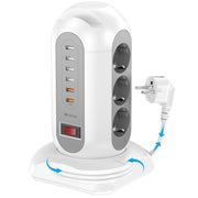15-in-1 tower power strip 2500W, 9 sockets, 6 USB charging ports, retractable 1.8-meter extension cord expansion plug