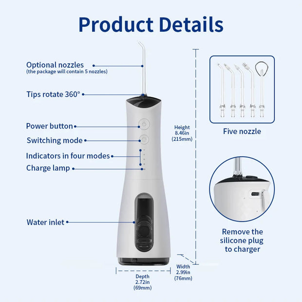 Water Flosser Teeth Cleaning Denta l Device Portable IPX7 Waterproof Jet Oral Irrigator Water Pick