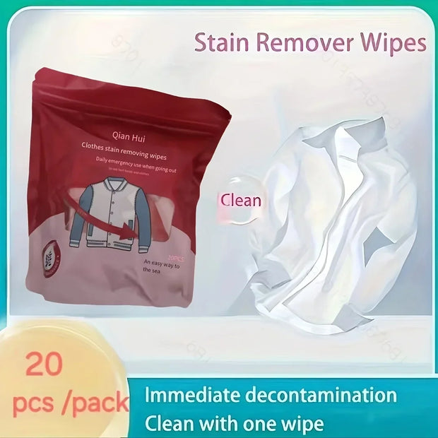 1 Pack/20pcs Independent Packaging for Clothes Shoes Stain Removal Wipes Emergency Without Washing Portable Stain Removal Wipes