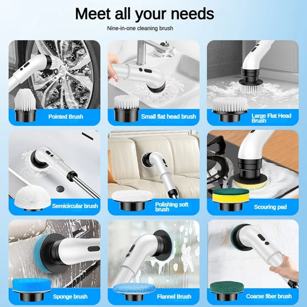 Xiaomi Wireless 9-in-1 Electric Cleaning Brush Kitchen And Bathroom Tile Waterproof Sweeping Brush Extended Telescopic Household