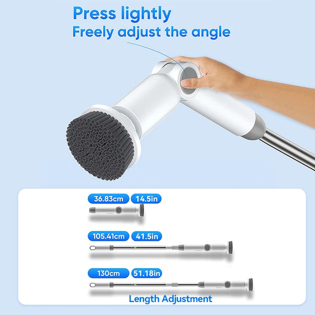 2025 NEW 8-in-1 Electric Spin Scrubber Wireless Cleaning Brush IPX7 Waterproof Bathroom Scrubber Adjustable Extension Handle
