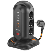 15-in-1 tower power strip 2500W, 9 sockets, 6 USB charging ports, retractable 1.8-meter extension cord expansion plug
