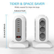 15-in-1 tower power strip 2500W, 9 sockets, 6 USB charging ports, retractable 1.8-meter extension cord expansion plug