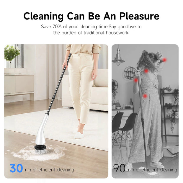 Electric Spin Scrubber, Electric scrubber with 8 Replaceable Brush Heads & Detachable Extension Handle, Power spin scrubber cord