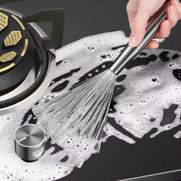 Stainless Steel Pot Brush Long Handle Multi-functional Cleaning Brush Hanging Washing Tool for Kitchen Sink Pans Scrubber Gadget
