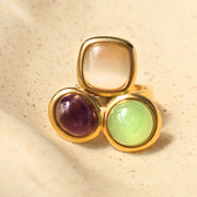 Uself Luxury High-Grade Natural stone Flower Golden Adjustable Ring Fashion 304 Stainless Steel Cast Technology Charm Jewelry