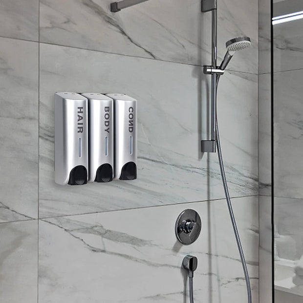Triple 350ml Shower Bath Shampoo Dispenser Multi-Purpose Wall-Mount Heat-Resistant Large Capacity for Bathroom Accessories